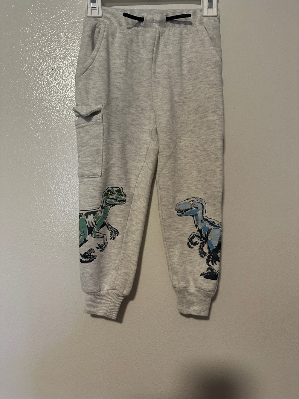 Kids Light Gray Dino Joggers with Blue & Green Dino Graphics